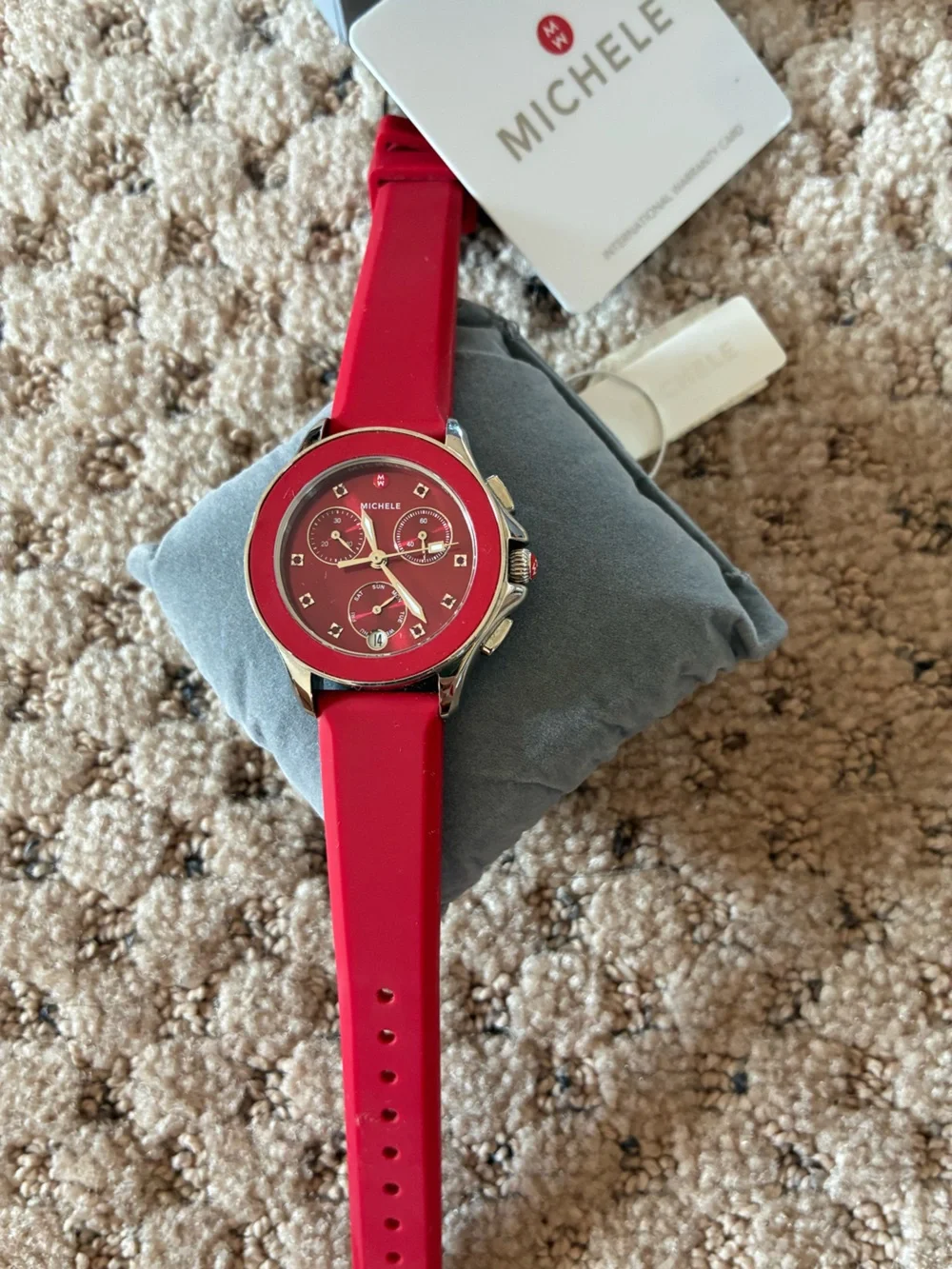 Michele Red Dial and Red Strap Chronograph Watch